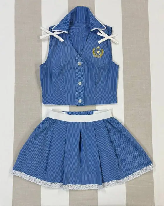 Blue school uniform transformation with collared top and pleated skirt in Adelaide